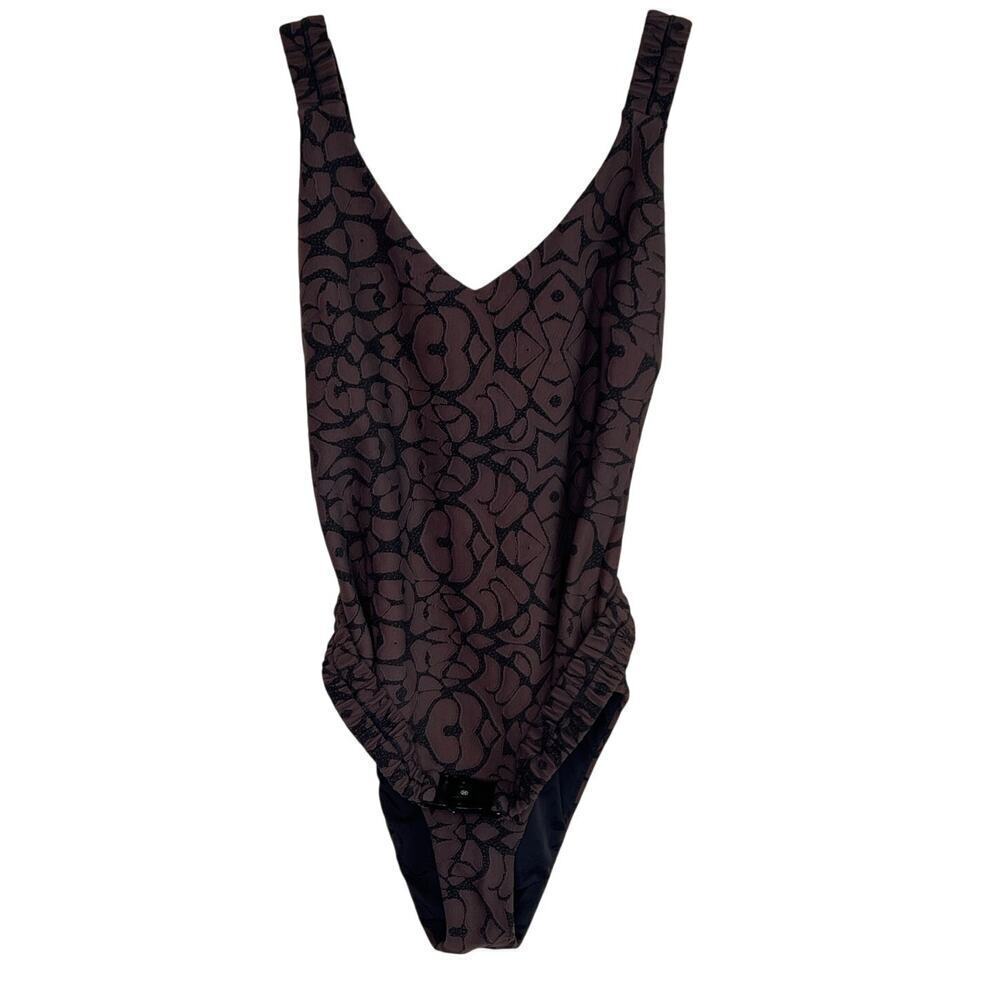 Devon Windsor Geometric Sleeveless V-Neck One Piece Swimsuit Brown Women's XL